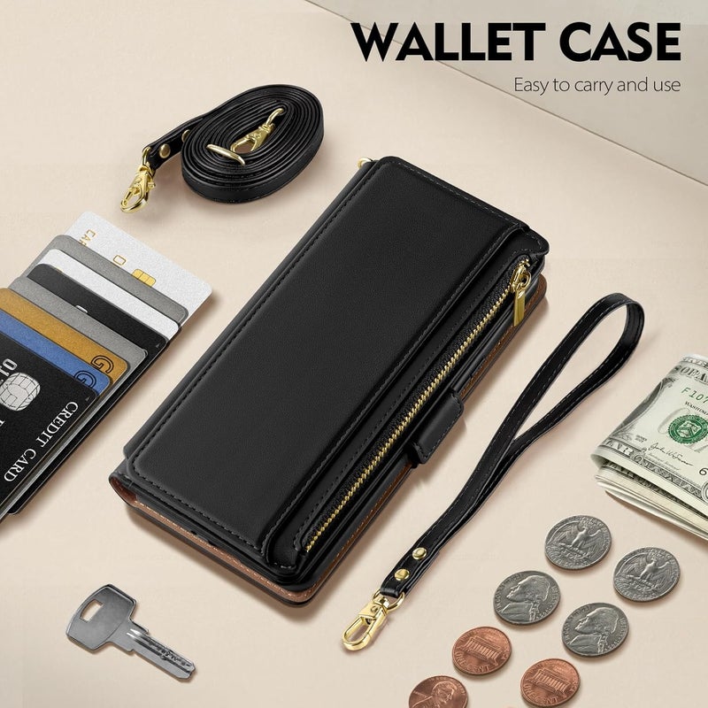 Antsturdy Compatible with iPhone 16 Pro Max Wallet Case for Women【RFID Blocking】 Crossbody Phone Case PU Leather Zipper with Wrist Strap Flip Cover Credit Card Holder for Apple 16 Pro Max,Black - Image 4